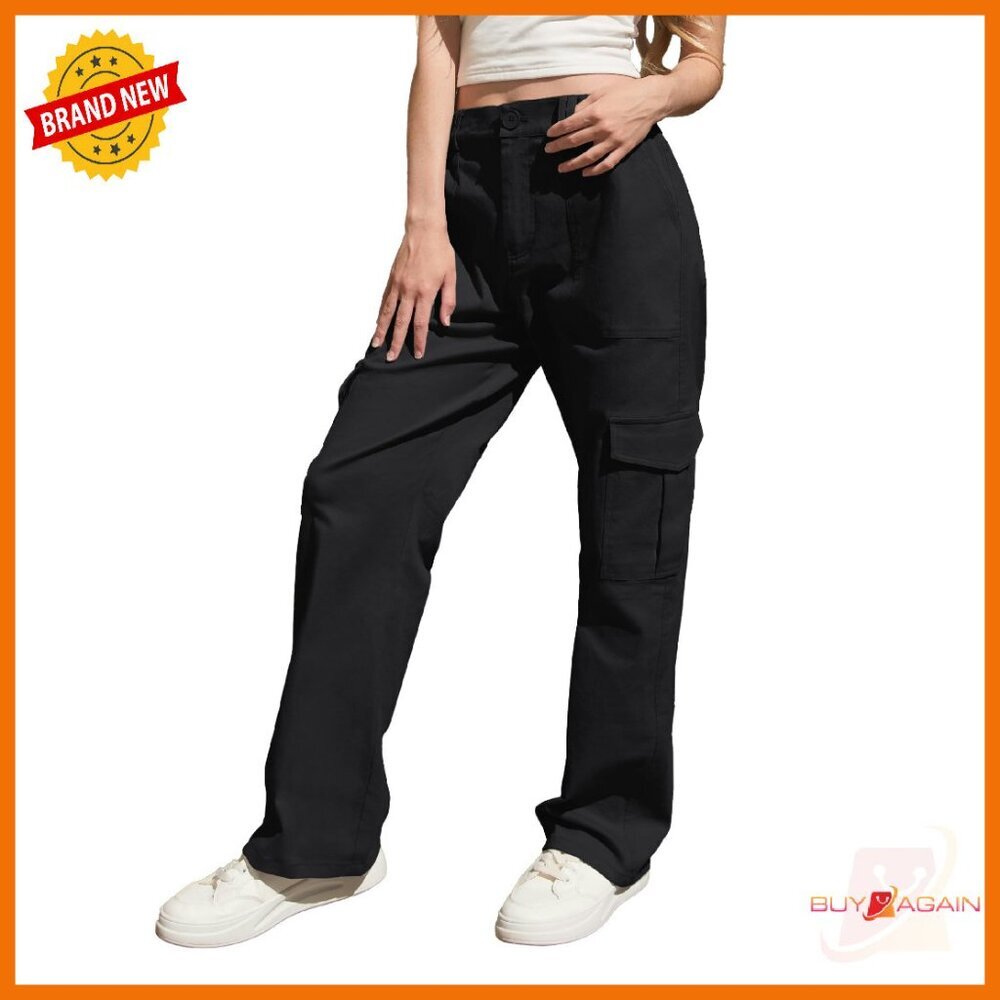 Petite High Waisted Cargo Pants Stretchy Wide Leg Y2k Streetwear
